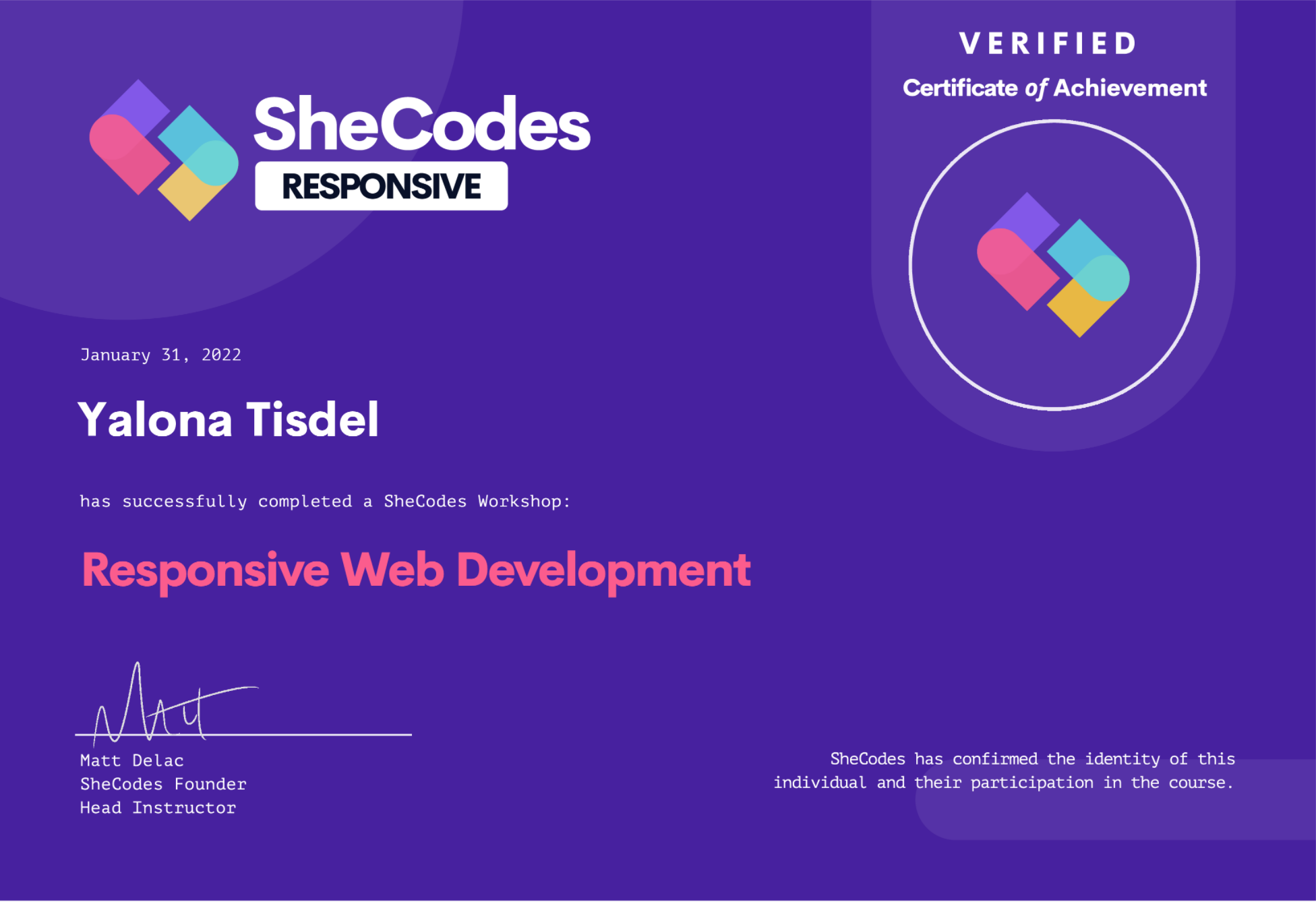 SheCodes Responsive Certificate