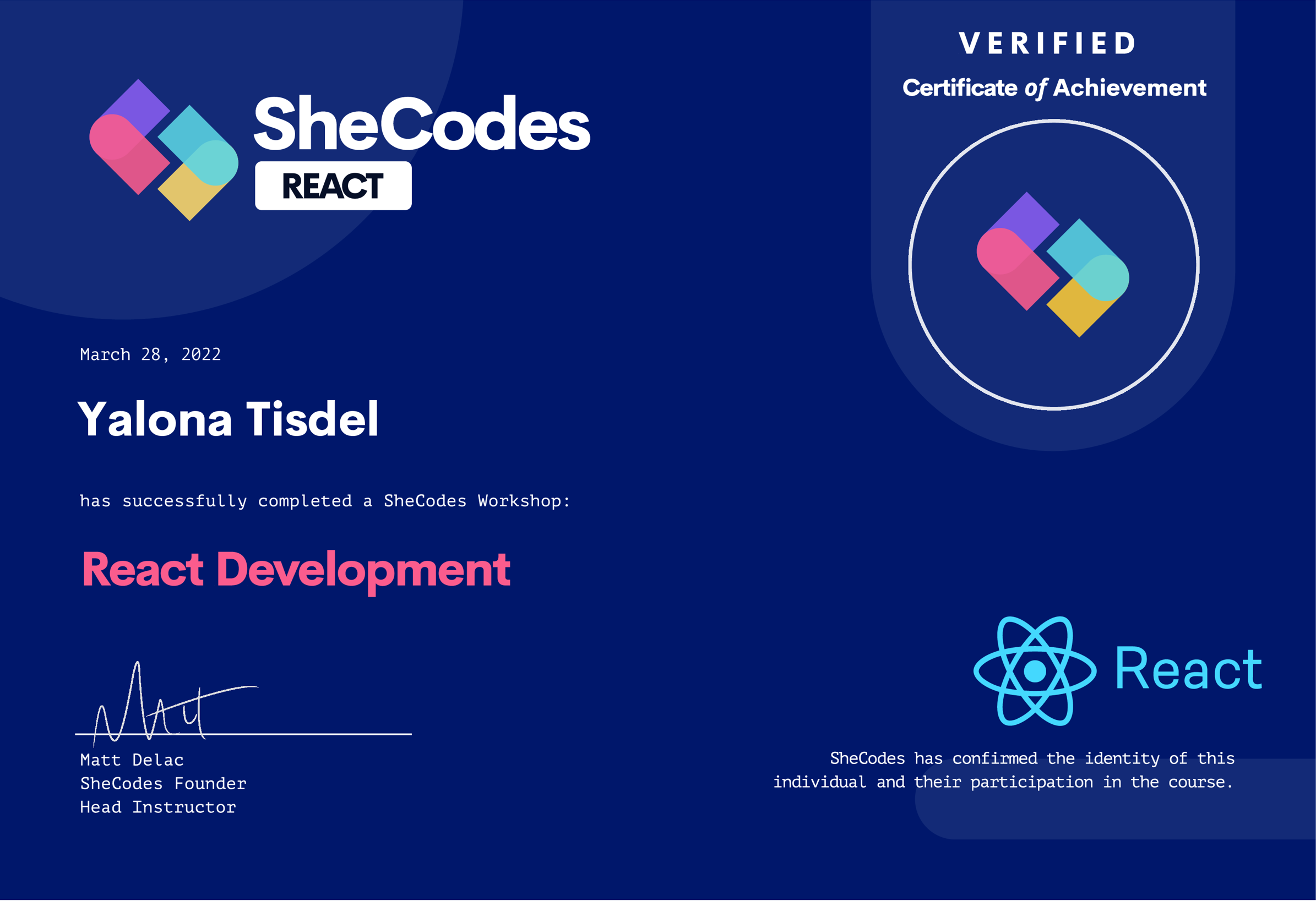 SheCodes React Certificate